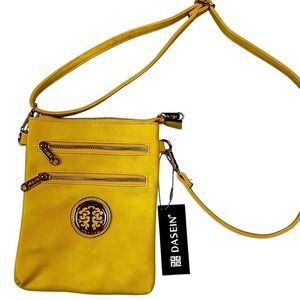 Dasein Yellow Vegan Leather Crossbody Bag Small Messenger Purse Gold Hardware